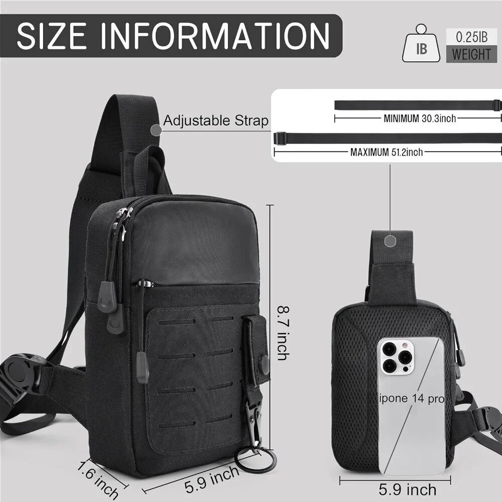 Compact Tactical Sling Bag with YKK Zippers, Versatile EDC Utility - 5.9in x 8.7
